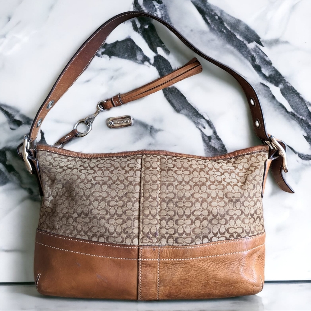 Coach Signature Jacquard Handbag GO65-Fl0418 Classic Brown Handbag Leather Trim
